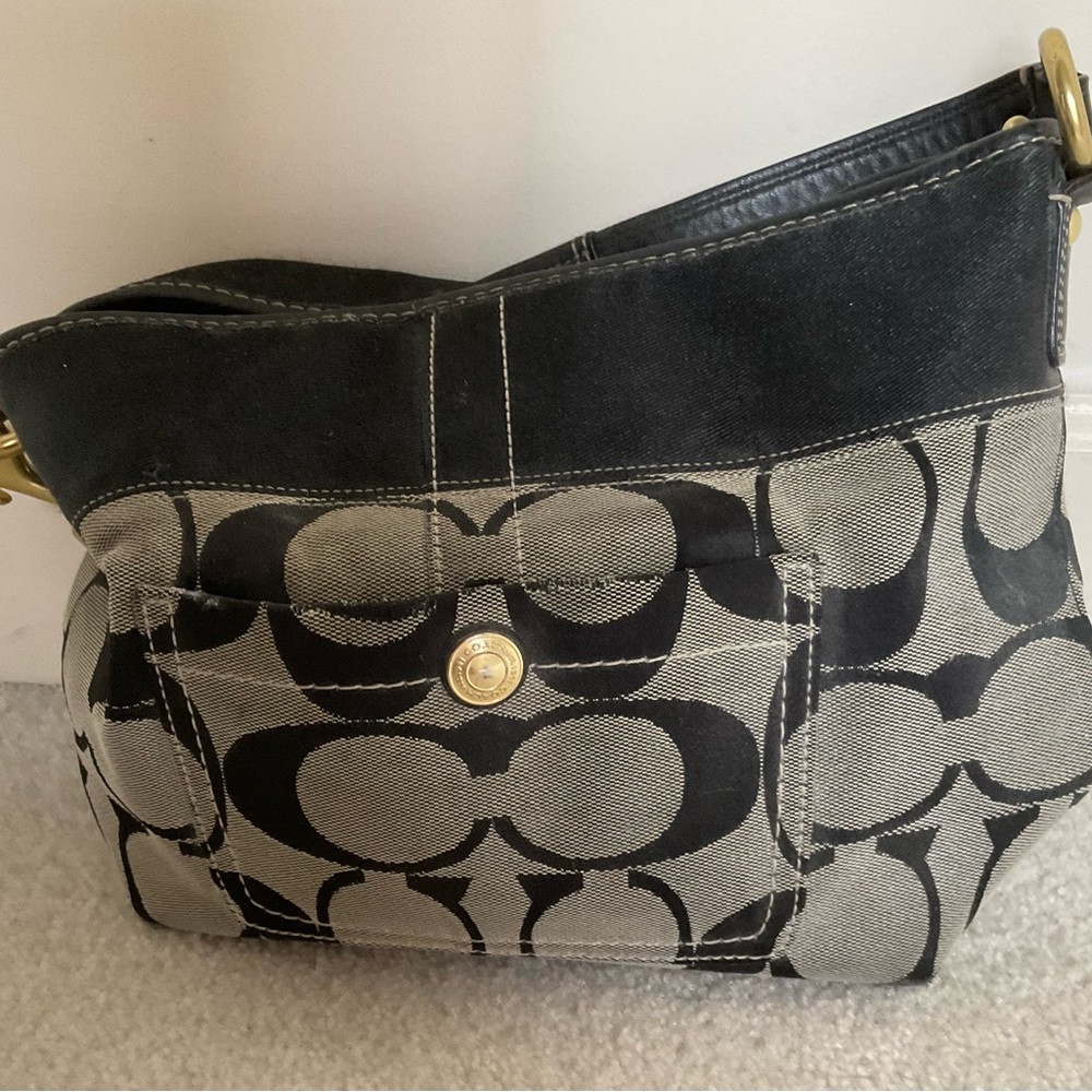 Coach Black and Gray Signature Satchel